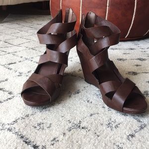 Brown wedge heel sandals